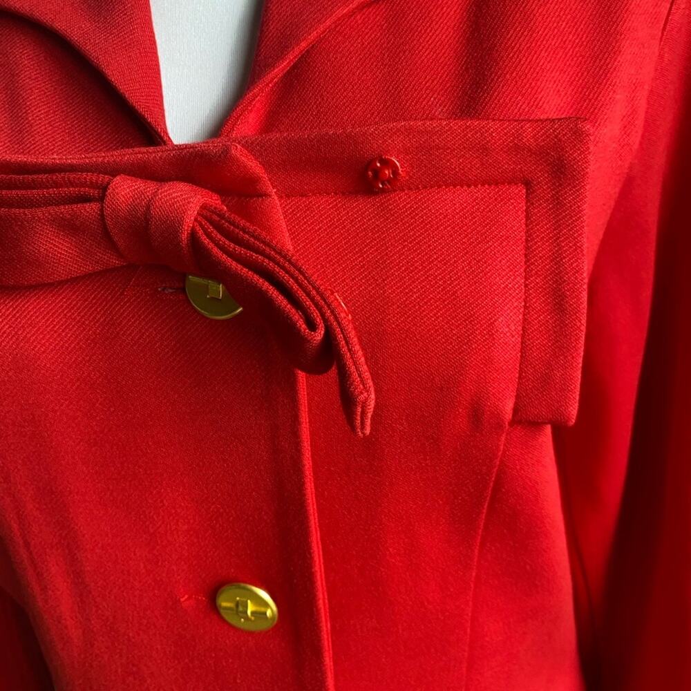 VTG Cabi Beau Red Cropped Blazer‎ Jacket Size 6 Gold Buttons Bow Preppy Holiday - Picture 5 of 14